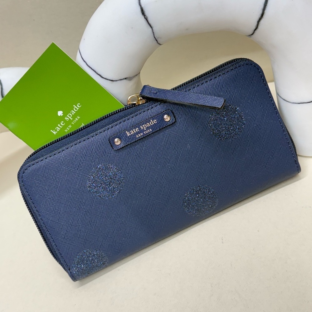 (new+tag) Kate Spade neda long wallet navy polka dots classic
